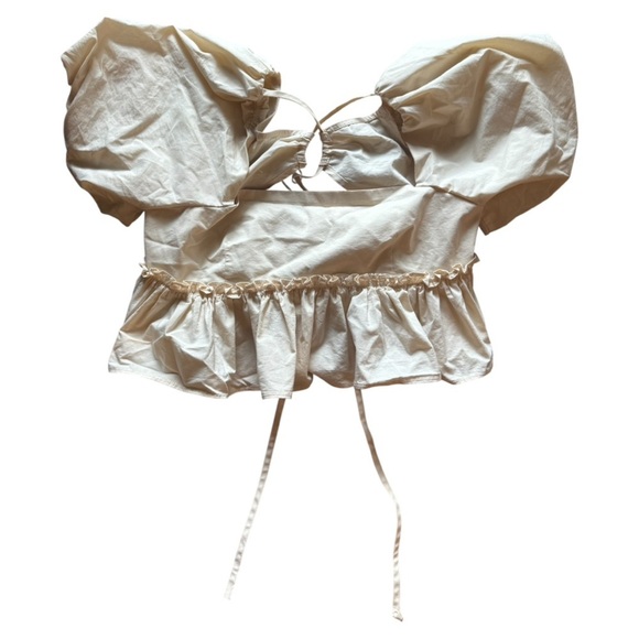 Kimchi Blue Puff Sleeve Whimsy Cropped Ruffle Top - Picture 2 of 4